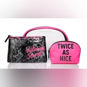 Victoria's Secret Hot Pink & Black Lace Clear Bag Set - Brand New!